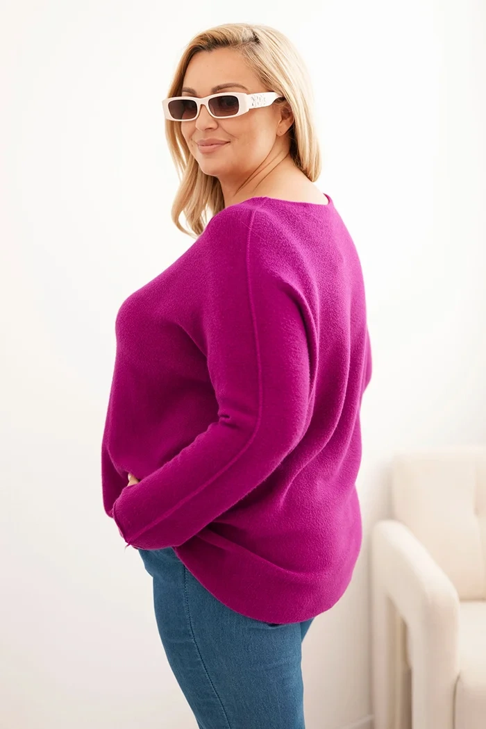 Plus size women's sweater with a boat neck dark purple