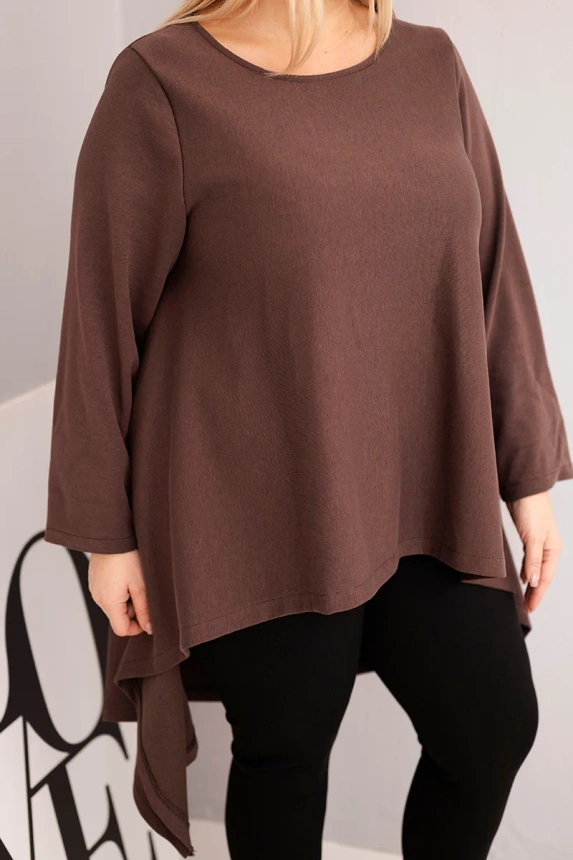 Women's Plus Size cotton tunic with an asymmetrical cut brown