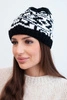 Women's winter wool hat with Norwegian pattern K354 black+white
