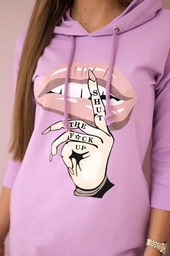 Dress with longer back and colorful print purple