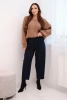 Women's high-waisted trousers with pleats navy blue