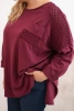 Damenbluse Plus Size aus Baumwolle mit Druck burgunderrot