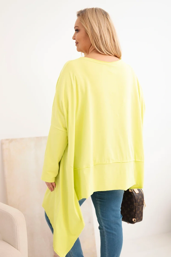 Damen Tunika Plus Size aus Baumwolle mit asymmetrischem Saum hell pistaziengrün