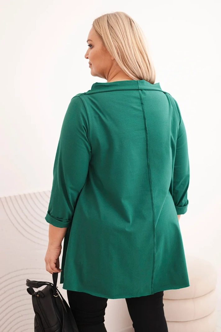 Damenbluse aus Baumwolle Plus Size asymmetrisch mit umgeschlagenem Ärmel dunkelgrün