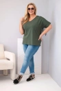 Damenbluse aus Baumwolle in Plus-Size mit V-Ausschnitt und Fransen am Rücken khaki