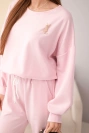 Women's set butter sweatshirt with brooch and straight leg pants dark powder pink