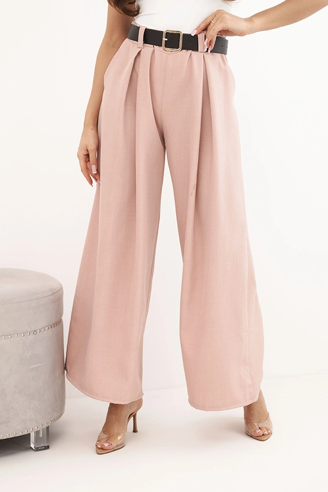 Damenhose mit weitem Bein und Gürtel dunkel pudriger Rosa
