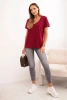 Women's cotton blouse with a V-neck and short sleeves burgundy
