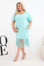Dámské bavlněné šaty s výstřihem do V a třásněmi Plus Size mátová