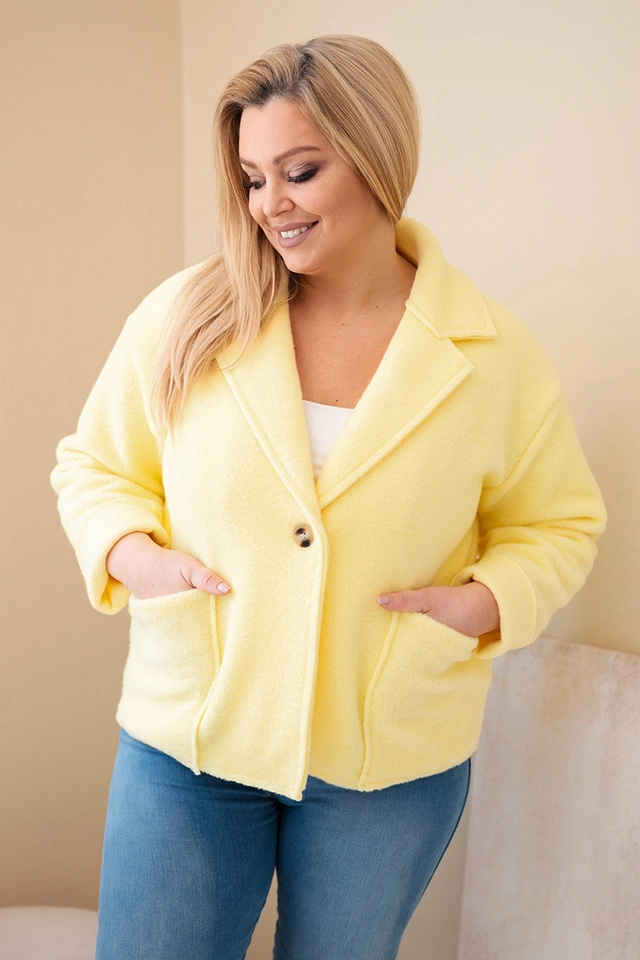 Women's Plus Size jacket with wool texture and pockets yellow