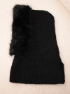 Women's knitted hooded hat with fur and neck cover black