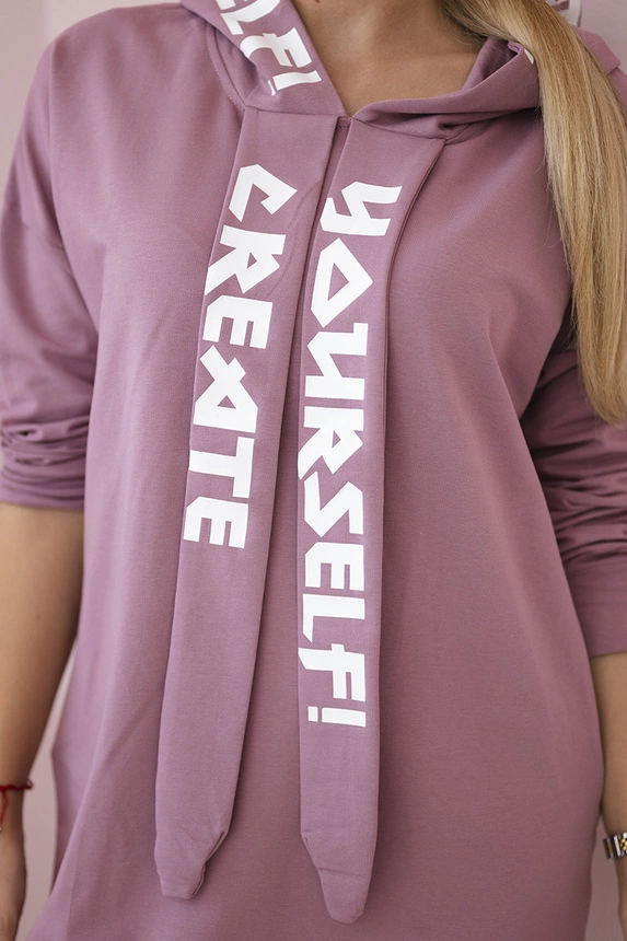 Oversize šaty s kapucí tmavě růžové