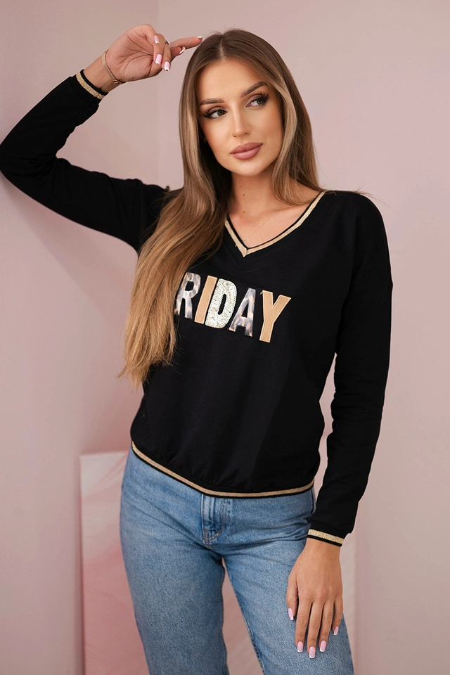 Bluza damska z napisem z cekinami czarna