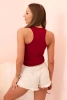 Women's sleeveless cotton blouse with a round neckline burgundy
