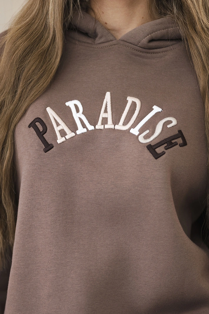 Cotton set with embroidered inscription Paradise mocca