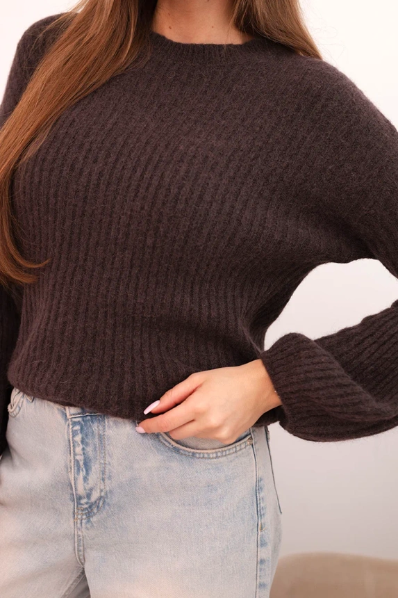 Women's sweater made of baby alpaca with puff sleeves brown