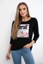Bluse mit 3D Katzengrafik schwarz