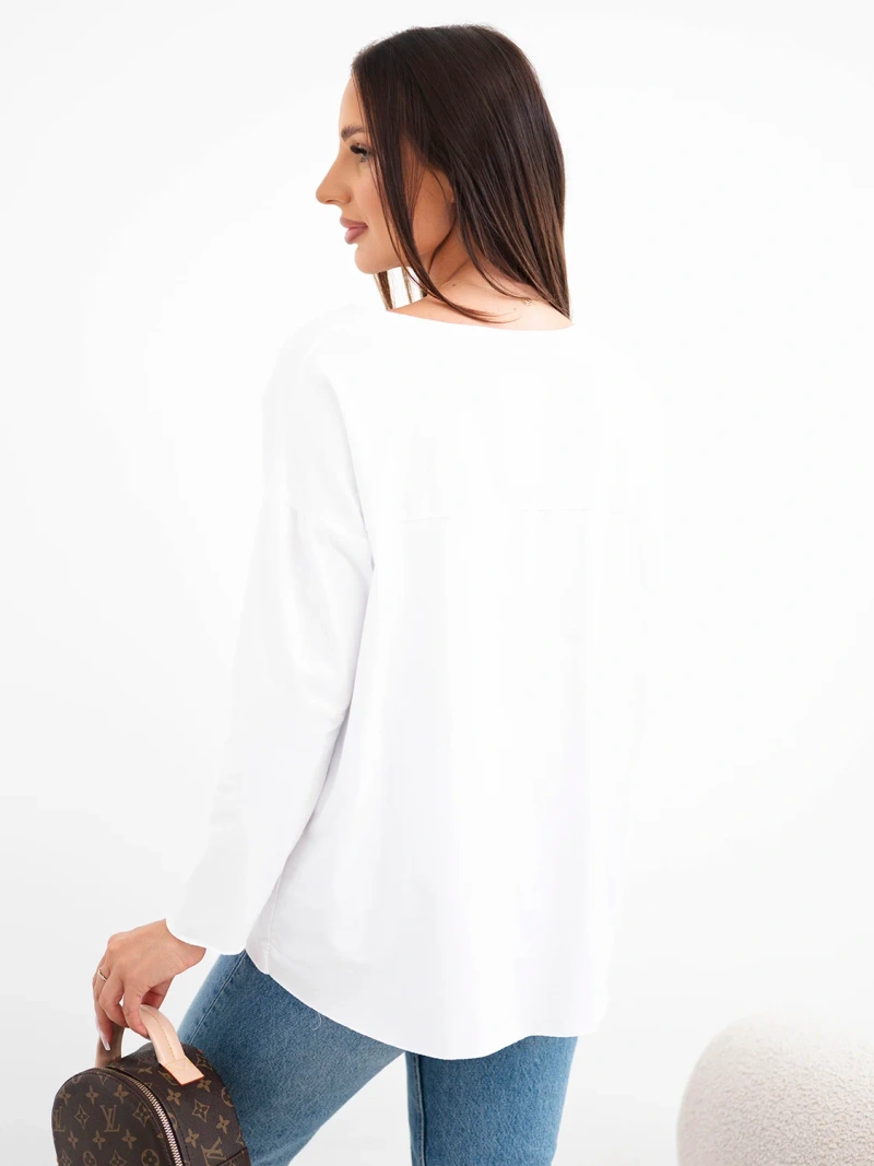 Damenbaumwollbluse mit weitem Schnitt und verlängertem Rückteil weiß