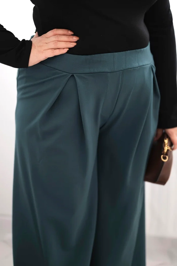 Dámské kalhoty Plus Size se širokými nohavicemi a plisováním mořské