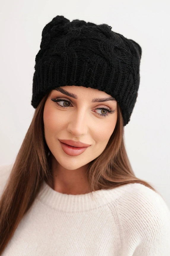 Women's winter wool hat with zirconia and pattern K455 mocha