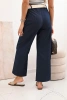 Women's cotton pants with wide legs and a belt - dark denim
