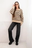 Women's loose-fitting striped sweater with wool dark beige