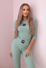 Ribbed set blouse + leggings dark mint