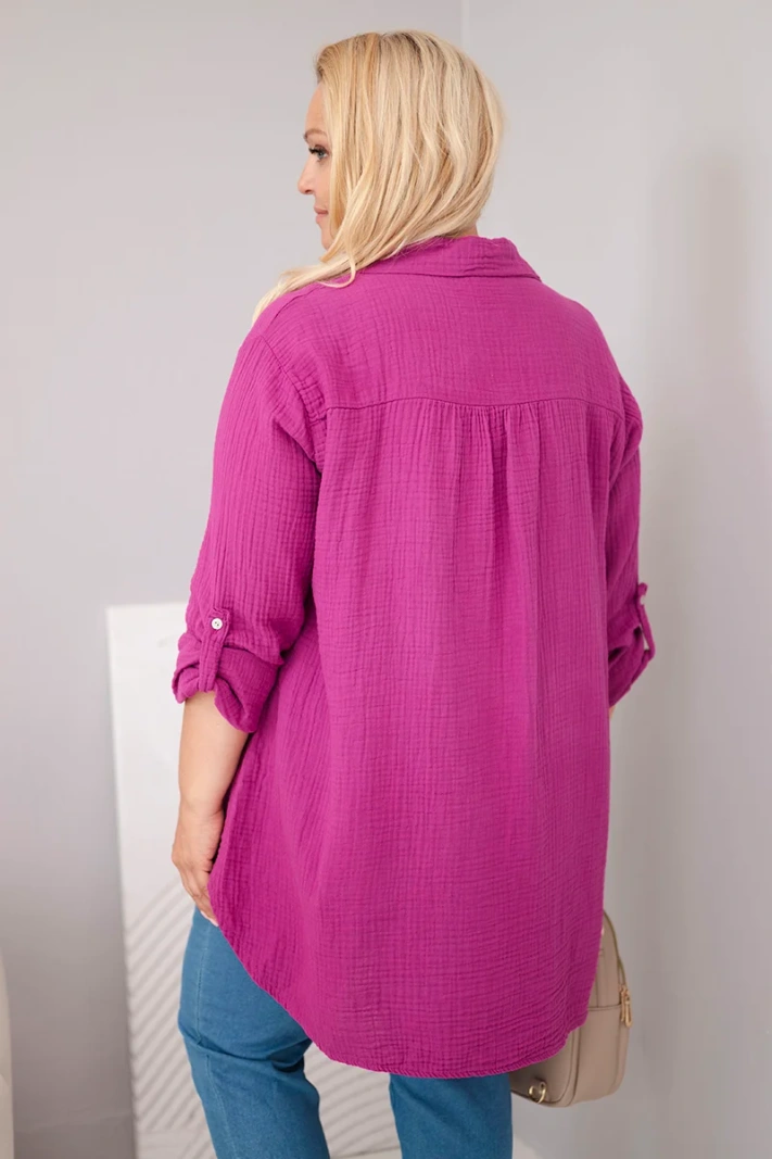Koszula bawełniana muślinowa Plus Size ciemny fioletowy