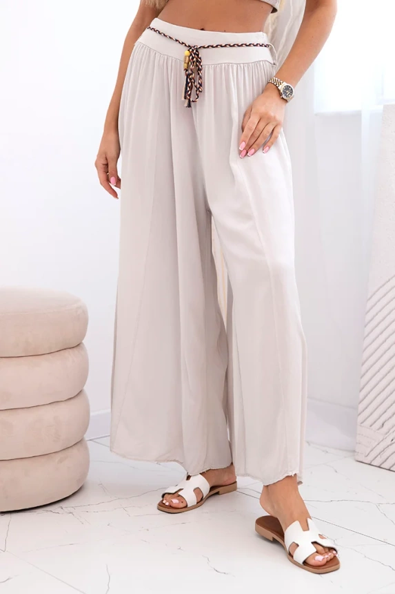 Women's wide-leg viscose trousers dark beige