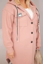 Women's plus-size hooded coat fastened with buttons dark pink