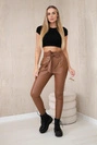 Leather trousers with a tie at the front brown