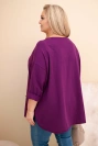 Moteriška Plus Size palaidinė su medvilne, kišene ir pasukamomis rankovėmis tamsiai violetinė