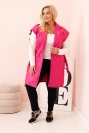Dámská vesta Plus Size prošívaná s páskem a límcem růžová