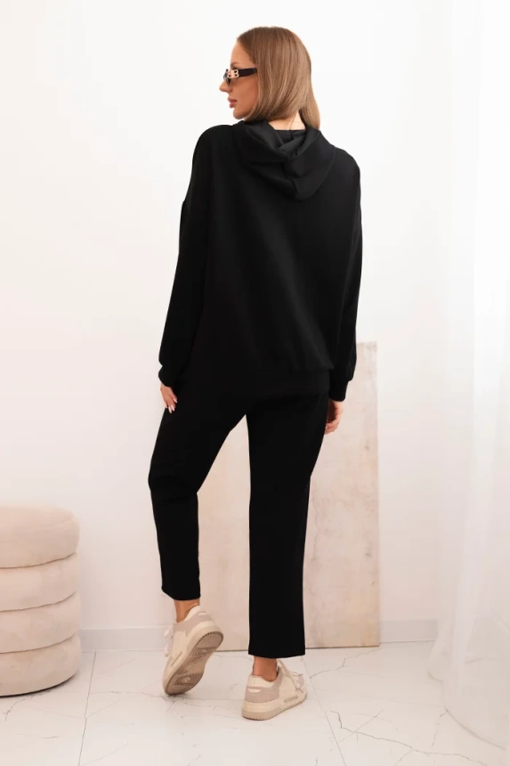 Women's set butter hoodie and pants with a belt black