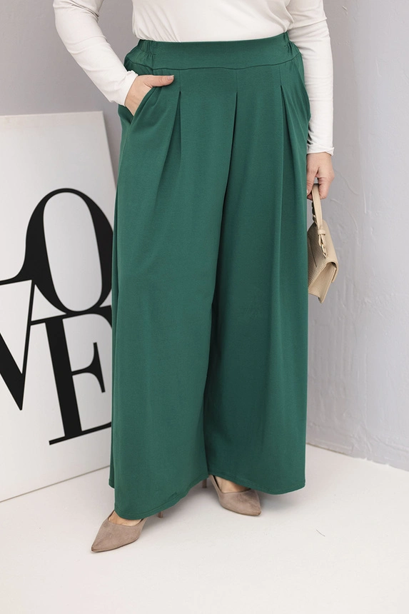 Damen Baumwollhose Plus Size mit weitem Bein und lockerer Passform dunkelgrün