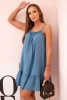 Damenkleid aus Musselin mit Trägern und Rüschen denim