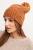 Damen Wintermütze aus Wolle mit dekorativem Muster und Pompon K467 braun