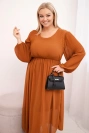 Dámska plisovaná sukňa Plus Size z viskózy a s dlhým rukávom camelová
