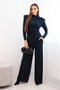 Women's cotton set with a blouse and wide-leg pants navy blue