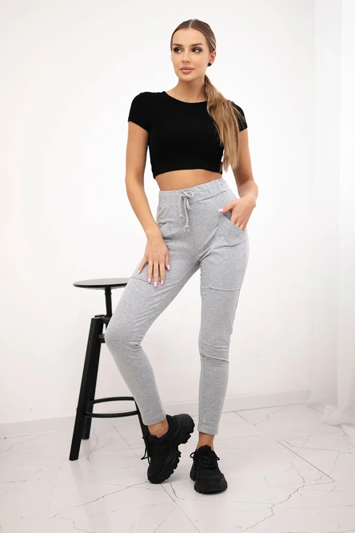Sweatpants tied at the waist gray