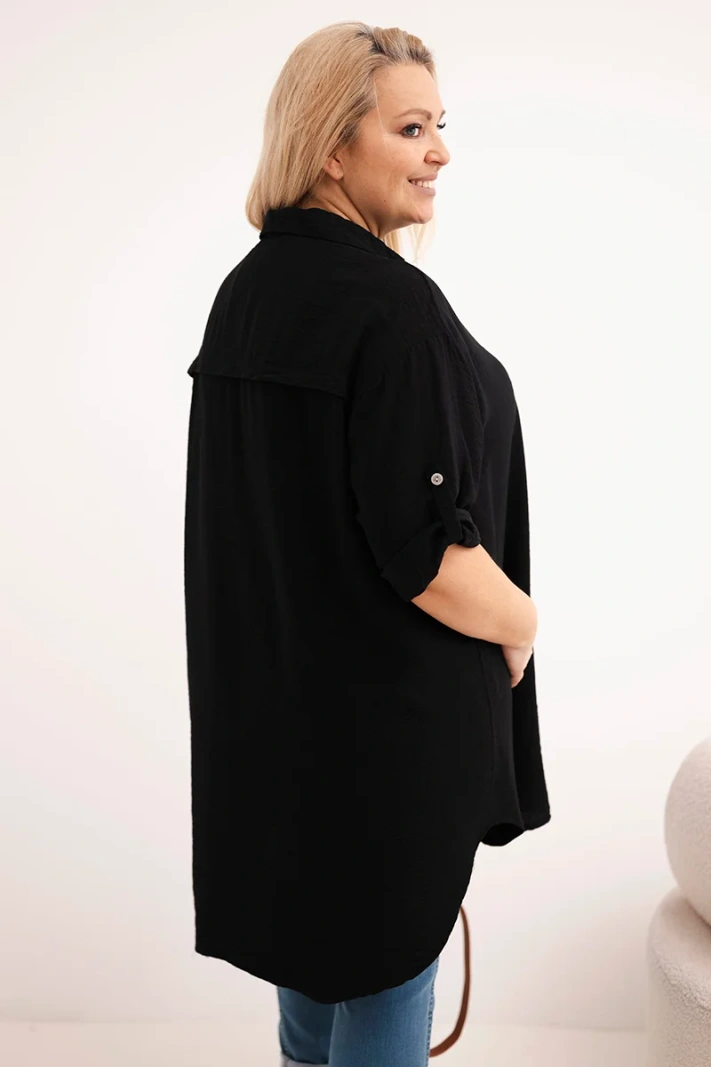 Women's Plus Size viscose shirt with a longer back black