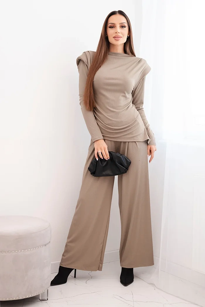 Damen-Baumwollset mit Bluse und Hose mit weitem Bein fango