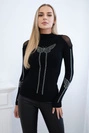 Strickbluse mit Schmetterling aus Zirkonia schwarz