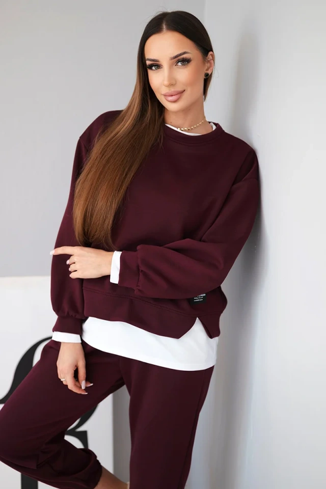 Damenanzug mit lockerer Sweatshirt und Jogginghose, plumfarben