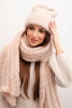 Women's set hat and scarf ribbed with decoration beige