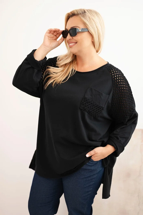 Dámská blůza Plus Size bavlněná s potiskem černá