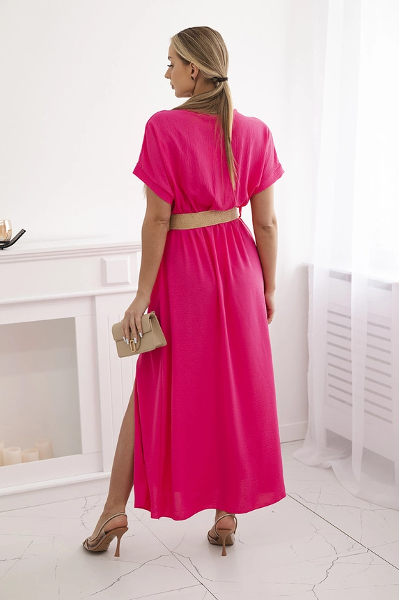 Long dress with a decorative belt pink
