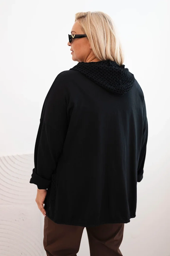 Dámská mikina Plus Size bavlněná oversize s dlouhým rukávem černá