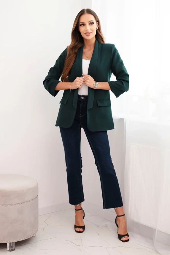 Women's unbuttoned blazer with lining S/M dark green