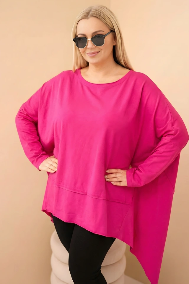 Damen Tunika Plus Size aus Baumwolle mit asymmetrischem Saum fuchsia